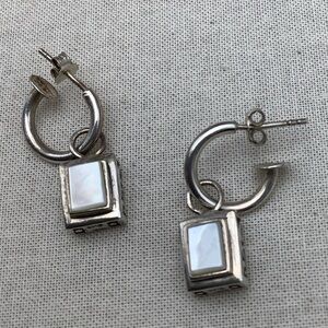 Vintage Sterling Silver Hoop Earrings with Mother Of Pearl  Inlay